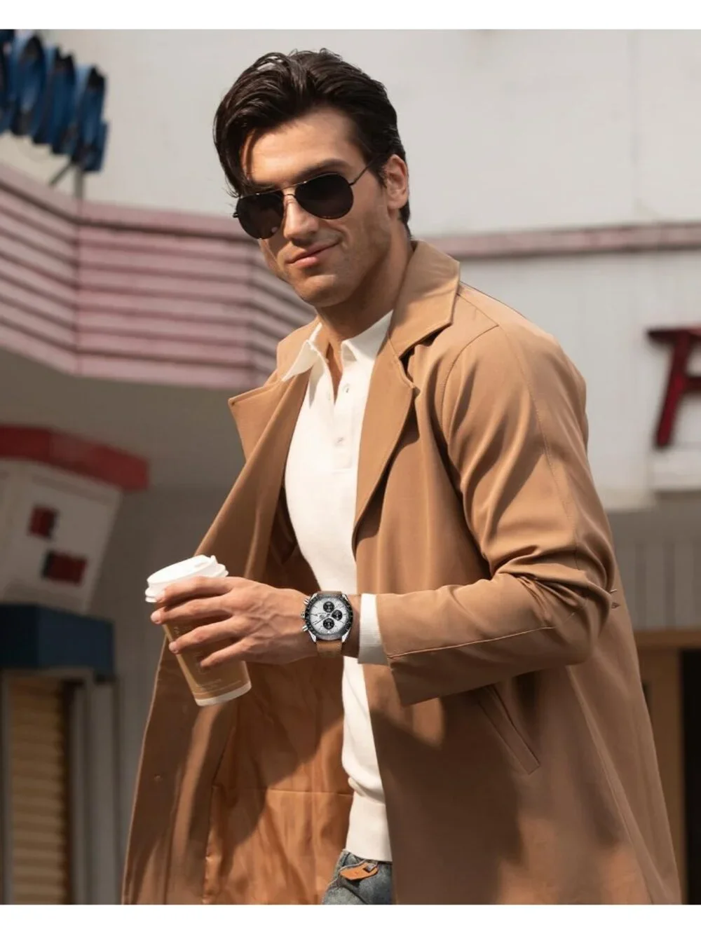 Men's White Dial Analog Brown Silicone Strap Chronograph Luminous Casual Watch